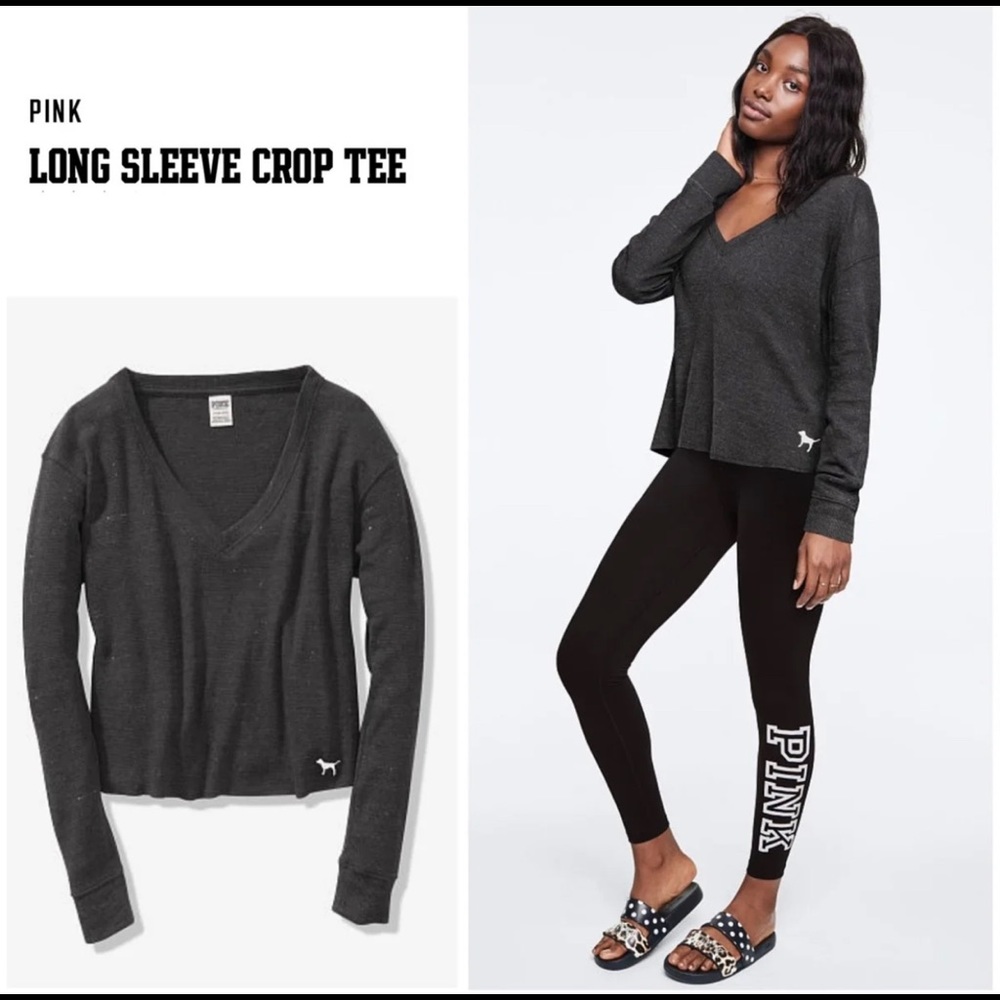 Large VS Pink Long Sleeve Crop Tee